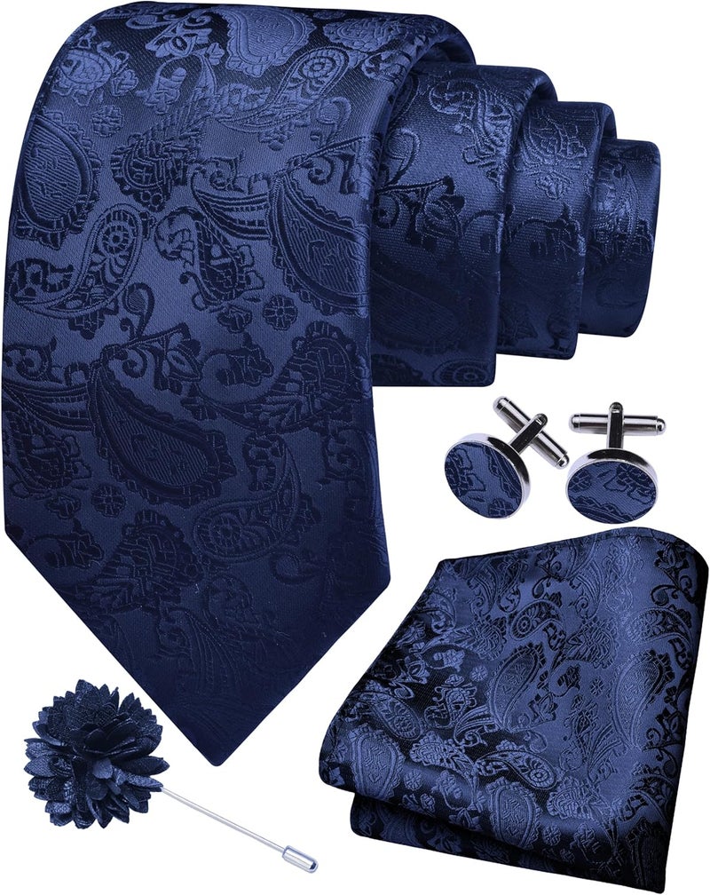 GUSLESON 3.15"（8cm） Mens Paisley Tie and Lapel Pin Necktie Hankerchief Cufflinks Set for Men - Image 1